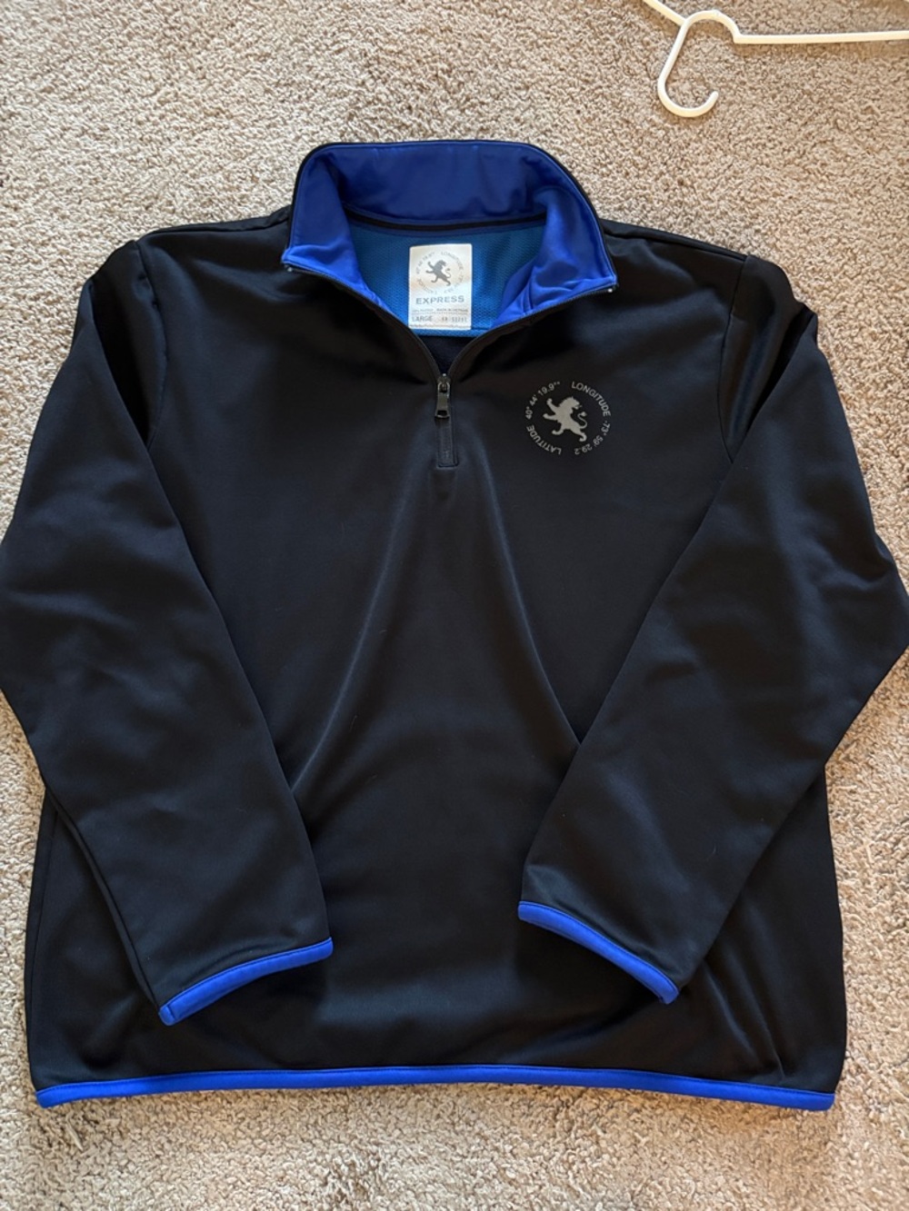 Express Black Athletic half zip with Royal Blue accents with Lion Emblem